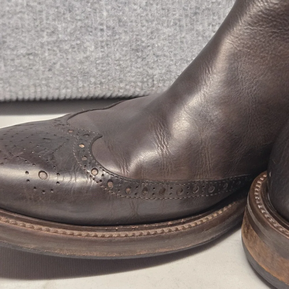 J&M Johnston & Murphy 1850 Collection Italy Brown Brogue Chelsea Side Zip Rare